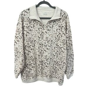 Aerie Cheetah Animal Print Cream Oversized Sweatshirt Half Zip Pullover Small
